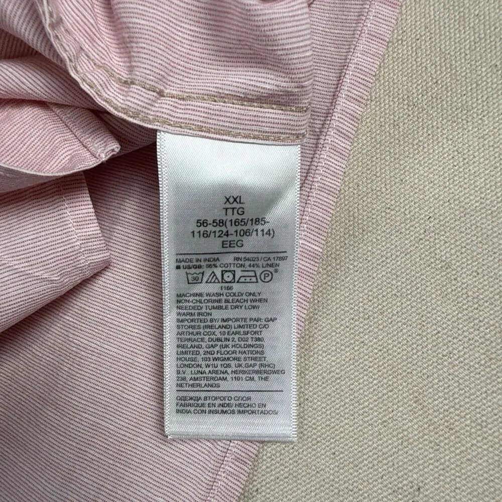 Banana Republic Men XXL Pink Striped Cotton Linen Short Sleeve Button Down Shirt